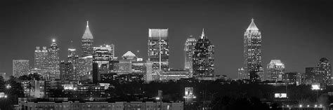 Atlanta Skyline At Night Downtown Midtown Black And White Bw Panorama ...