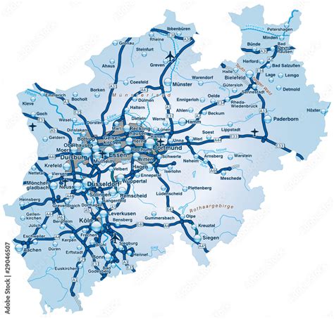 Bundesland Nordrhein-Westfalen mit Autobahnen Stock-Vektorgrafik ...