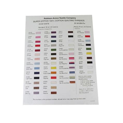 Robison-Anton 100% Cotton Quilting Thread Color Chart – ShopJoya