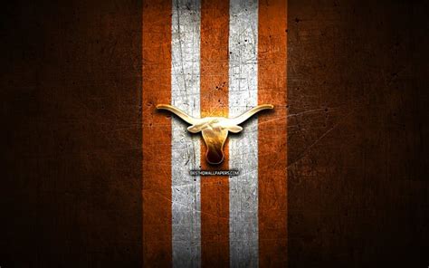 Download wallpapers Texas Longhorns, golden logo, NCAA, orange metal ...