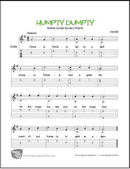 Print and Download 'Humpty Dumpty' Free Beginner Guitar Sheet Music (Tab). Kids Song and Nursery ...