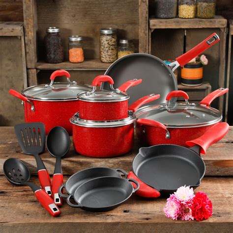 The Pioneer Woman Vintage Speckle Red Cookware Set, 17 Piece - Walmart.com - Walmart.com