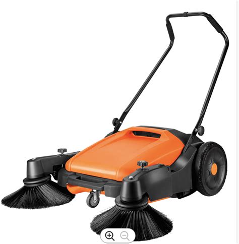 Industrial Floor Sweeper with Dual Side Brooms, 37" Walk-behind Outdoor and Indoor Twin Sweeper ...