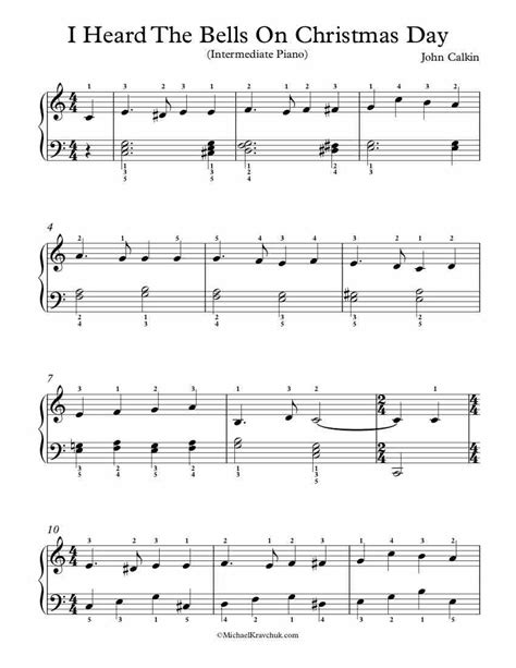 Free Piano Arrangement Sheet Music – I Heard The Bells On Christmas Day – Michael Kravchuk