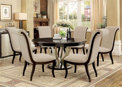 60" Abela Espresso Champagne Round Dining Table Set for 6