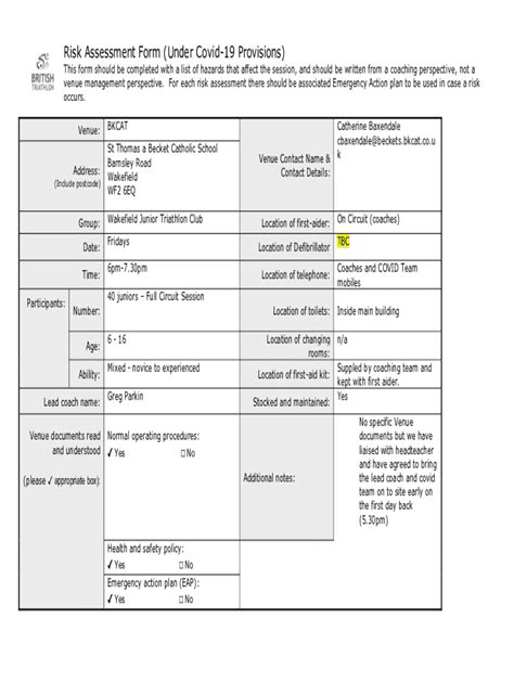 Fillable Online Risk Assessment Form (Under Covid-19 Provisions) Fax Email Print - pdfFiller