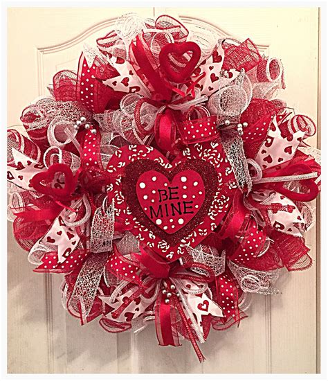 BE MINE Valentine Red and White Heart Deco Mesh Wreath/Red and | Etsy ...