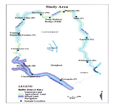 Base map of the peripheral rivers of Dhaka city depicting sample ...