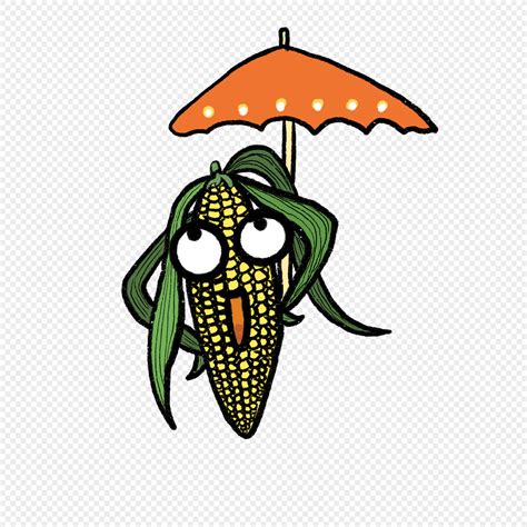 Cartoon Corn Man Illustration With Umbrella PNG Transparent And Clipart Image For Free Download ...