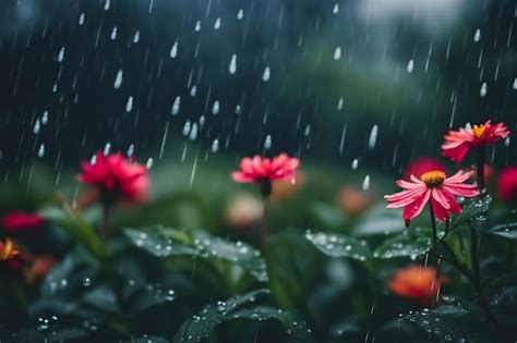 Premium AI Image | Flowers in the rain - hd wallpaper