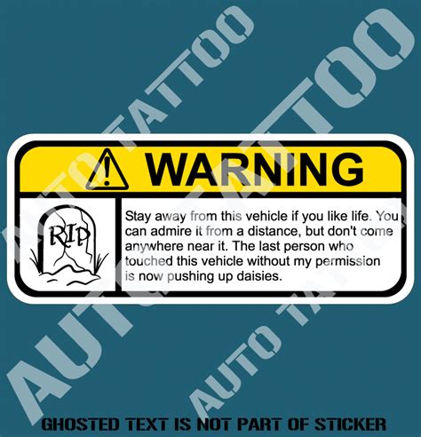 VEHICLE WARNING DECAL STICKER - Auto Tattoo Grafix