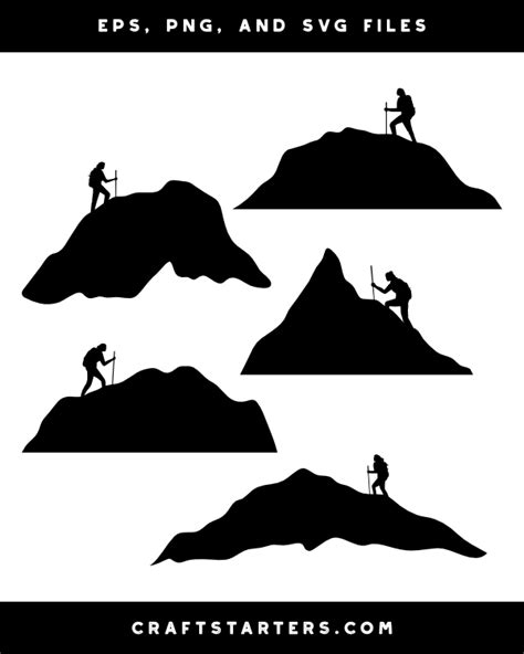 Female Hiker on Mountain Silhouette Clip Art