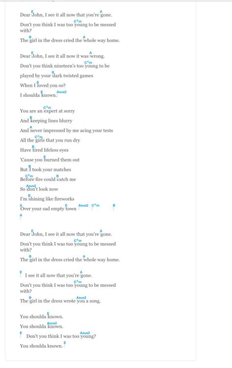 Dear john - Taylor swift p.2 | Dear john, Guitar tabs, John taylor