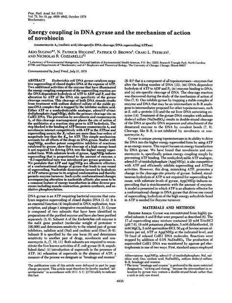 (PDF) Energy coupling in DNA gyrase and the mechanism of action of ...