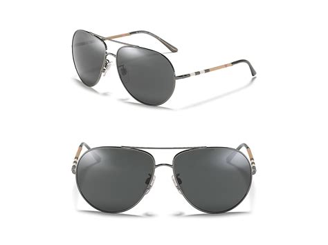 Burberry Mens Aviator Wrap Check Temple Sunglasses in Dark Silver (Metallic) for Men - Lyst