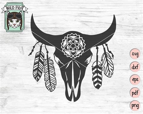 Eps PNG Longhorn Skull Mandala SVG Bull Skull Zentangle Clipart Art Vector Cricut Silhouette Cut ...