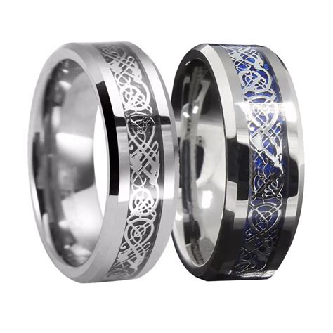 Tungsten Carbide Ring Silvering Celtic Dragon Mens Jewelry Wedding Band ...