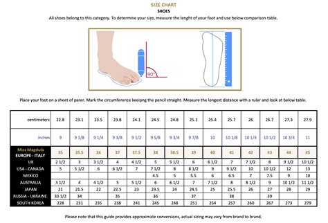 Women's Shoe Size Chart Printable - Printable Templates