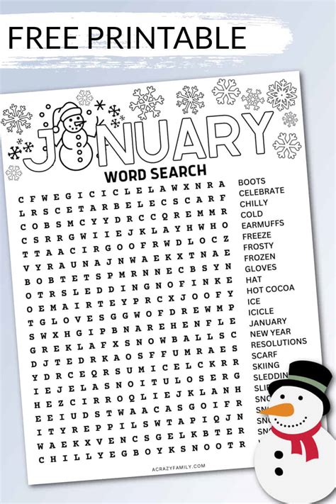 Free Printable January Word Search - A Crazy Family