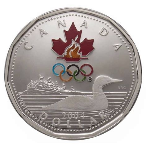 2004 Canadian $1 Olympic Lucky Loonie Proof Sterling Silver Dollar Coin