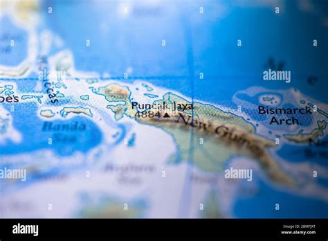 Shallow depth of field focus on geographical map location of Puncak ...