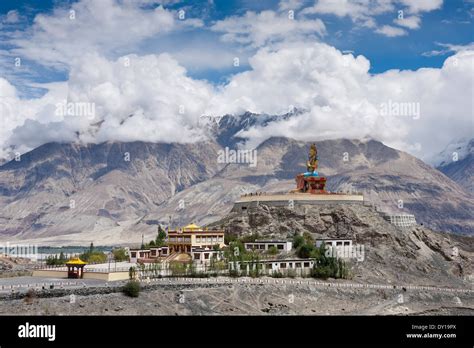 Diskit village, Ladakh, India, Statue of Maitreya Buddha at Diskit ...