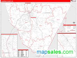 Cabarrus County, NC Wall Map Red Line Style by MarketMAPS