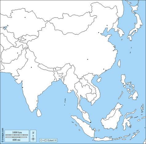 South and east Asia free map, free blank map, free outline map, free base map states, main cities