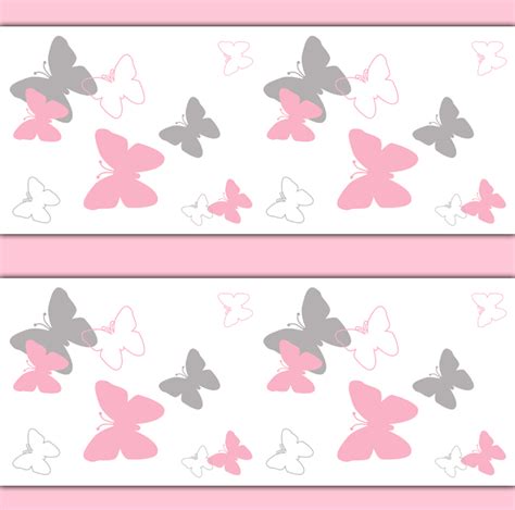 Free download Pink Grey Butterfly Wallpaper Border Wall Art Decals Baby ...