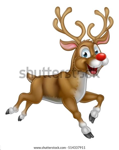 Happy Cartoon Christmas Reindeer Running Along Stock Illustration 514337911