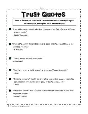 Trustworthy Quotes Worksheets