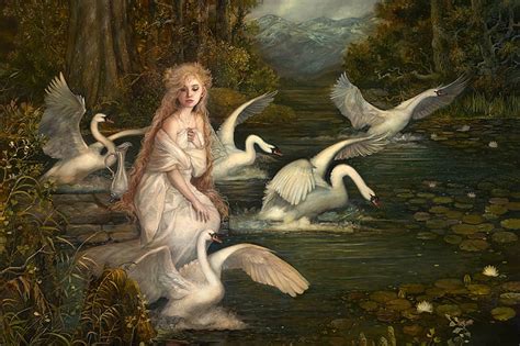 Swan lake, art, frumusete, wings, luminos, lebada, annie stegg, swan, lake, vara, HD wallpaper ...