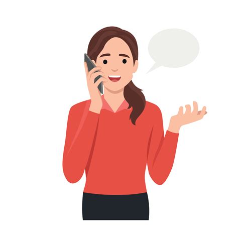 Woman talking on cellphone vector illustration. Young woman communicates via phone call. Lady ...