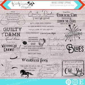 Country Music Svg Bundle Music Lyric Svg Png Dxf Clipart Cute Western Instant Download File - Etsy