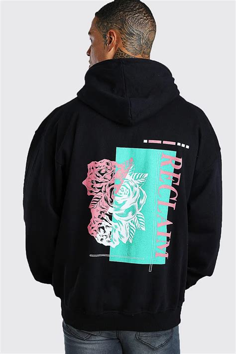 Oversized Rose Back Print Hoodie | BoohooMAN in 2021 | Hoodie print ...