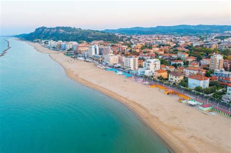 Sunset Aerial View of the Beach in Italian Town Pesaro Stock Photo ...