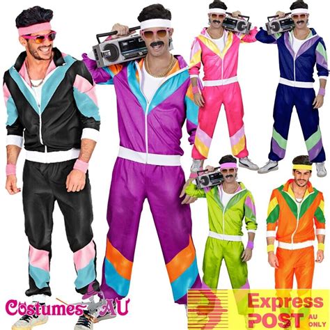 Mens 80s Costume Retro Neon Height Fashion Scouser Tracksuit 1980s ...