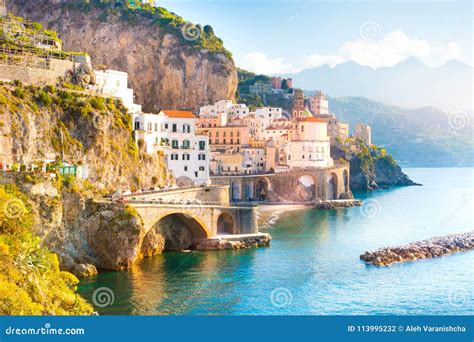 Amalfi Cityscape on Coast Line of Mediterranean Sea, Italy Stock Photo - Image of amalfitana ...