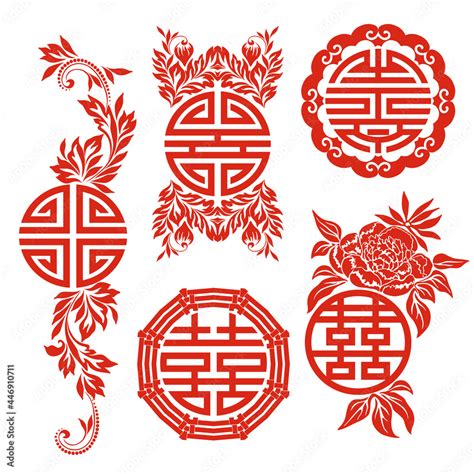 Feng Shui symbols - patterns in a circle. Red template - chinese style ...