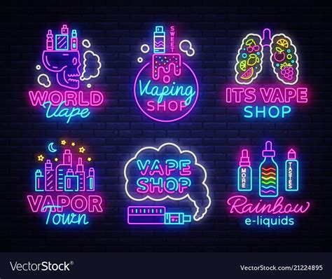 Vape shop logo collection neon vape neon Vector Image