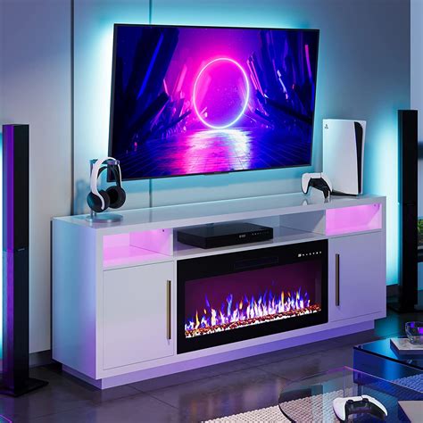 BELLEZE 70" Fireplace TV Stand for Tvs up to 75", LED Light ...