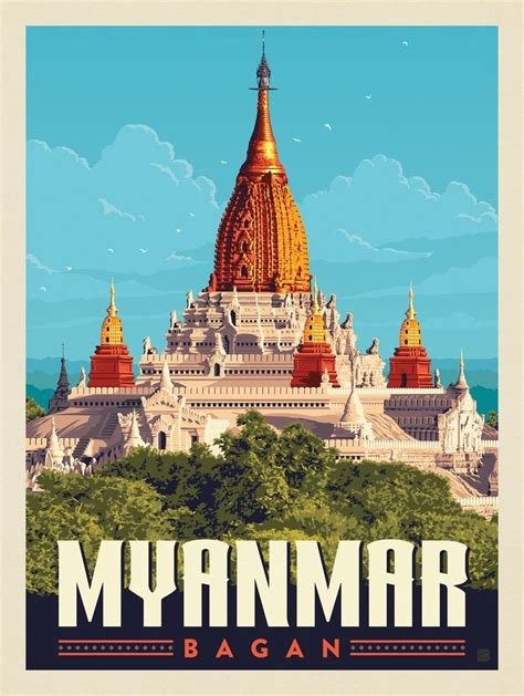 Myanmar: Bagan | Anderson Design Group | Travel poster design, Travel postcard, Travel posters