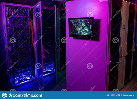 Monitor on Server Rack Cabinet in Data Center Stock Photo - Image of connection, internet: 216329282