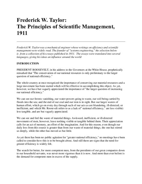 (PDF) Frederick W. Taylor: The Principles of Scientific Management, 1911