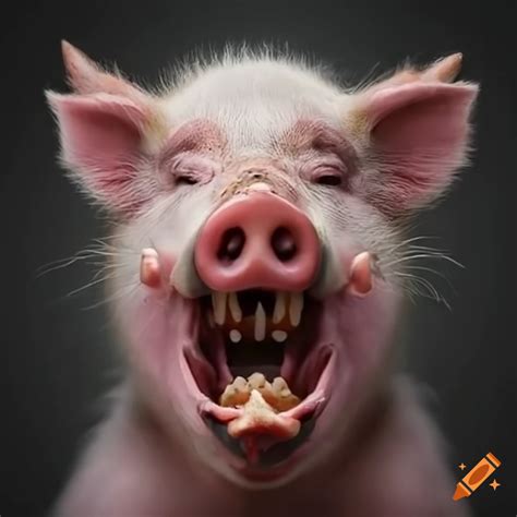 Artistic depiction of a pig with human teeth on Craiyon