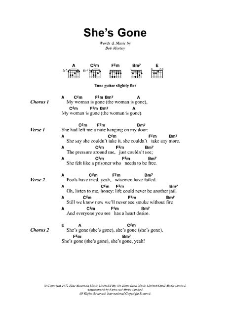 She's Gone by Bob Marley Sheet Music for Guitar Chords/Lyrics at Sheet ...