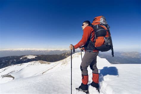 Winter Hiking in the Mountains with a Backpack. Stock Photo - Image of ...