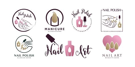 Set of collection nail polish logo design template with creative ...