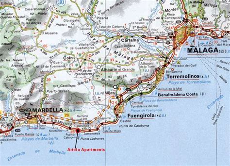 Costa del Sol coastline map, Malaga to Marbella, incl Fuengirola ...