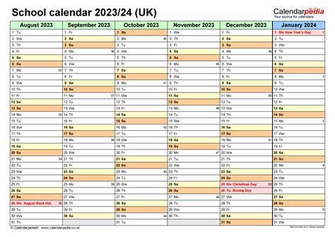 School calendars 2023/24 UK - free printable Excel templates